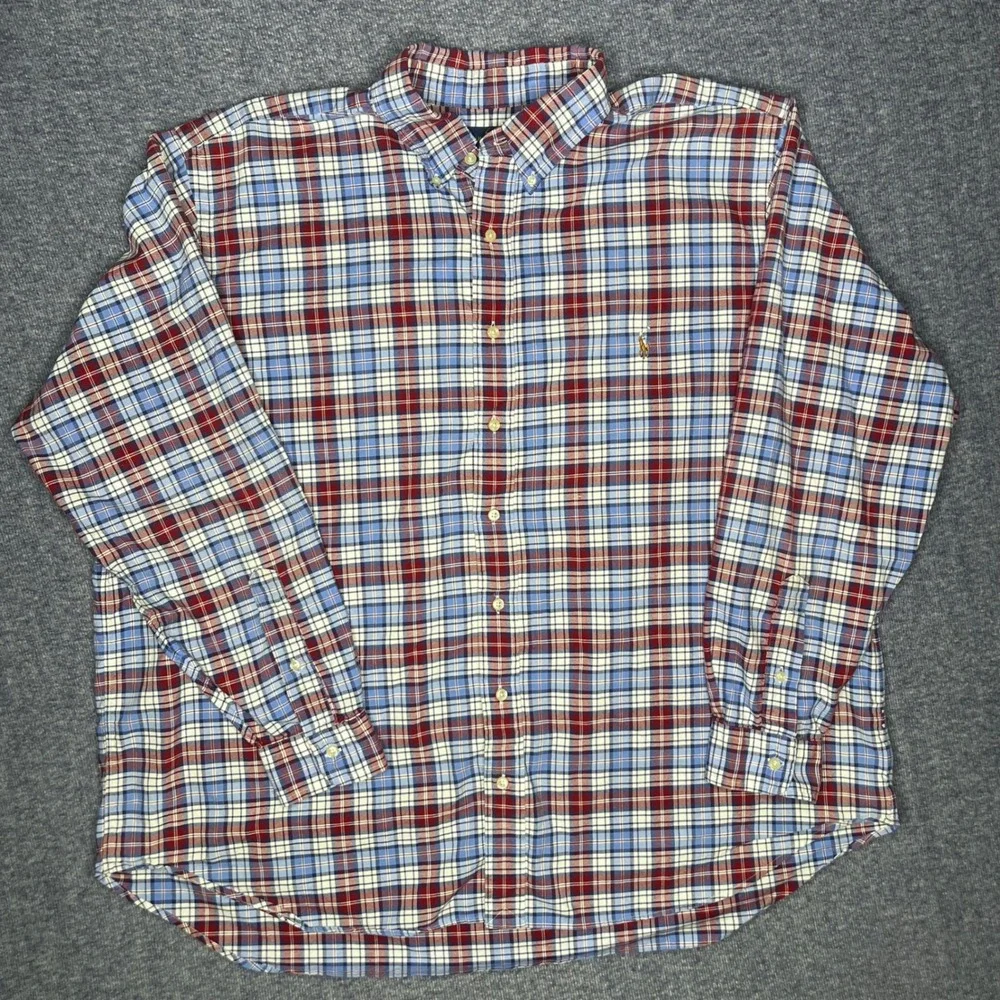 Polo Ralph Lauren Plaid Button Down Shirt Mens 2XB Blue Red Long Sleeve Big Tall